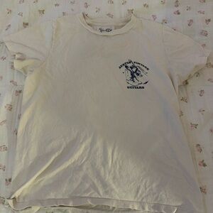 Brandy Melville White Graphic T-Shirt with Blue Print